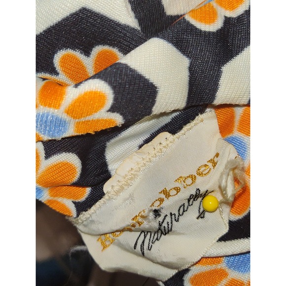 Vintage 60s Hobnobber Naturally Maxi Dress 70s Floral Geometric Long Sleeve - Picture 4 of 12